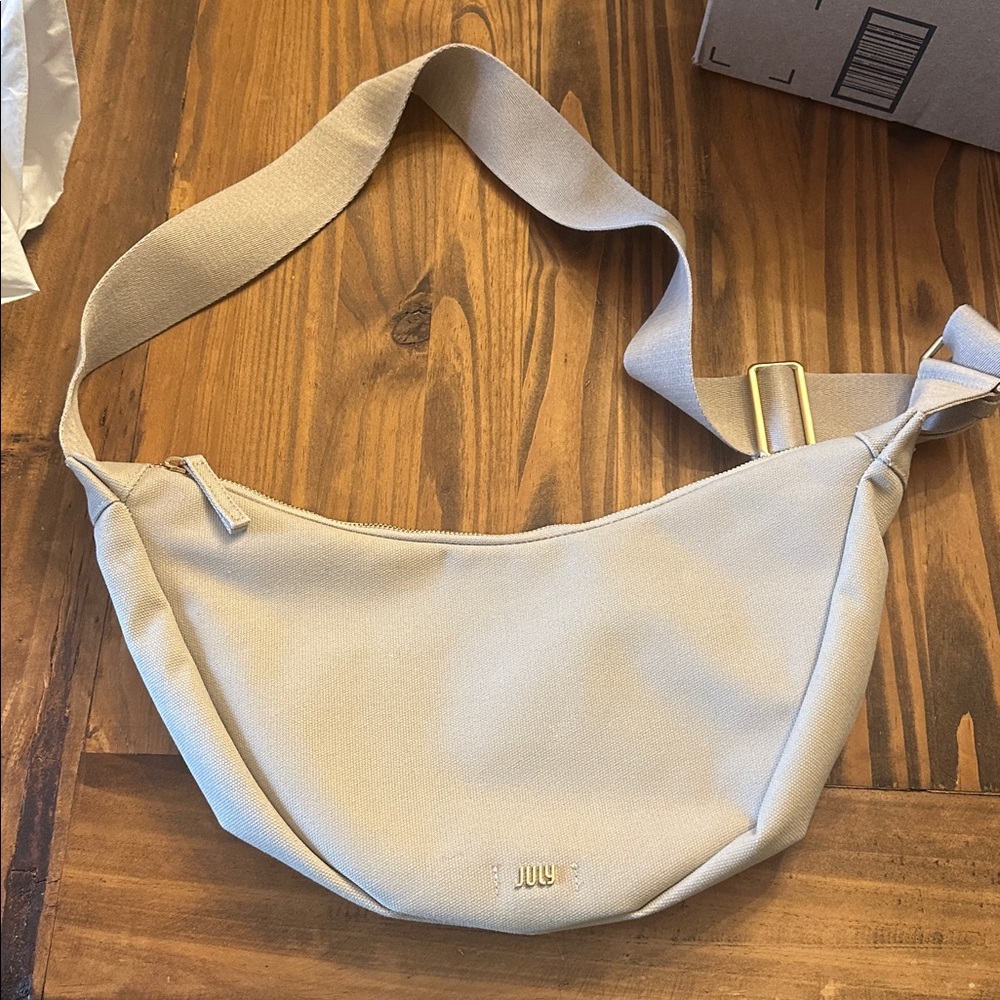 July canvas Beige Crossbody Bag with Gold Accent
